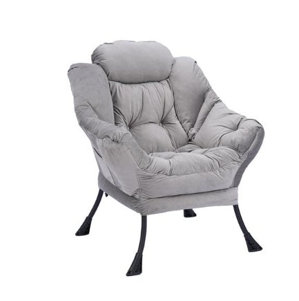 Living Room Chair Modern Cotton Fabric Lazy Chair With Armrests And Side Pockets - Light Grey With Ottoman