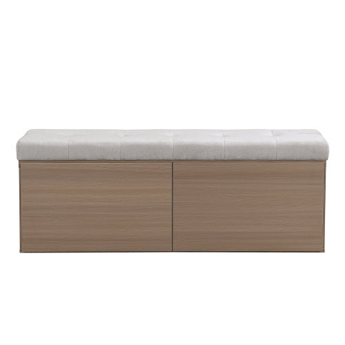 49" Storage Bench with Adjustable Shelves & Padded Cushion – Double Door Entryway Footstool Cabinet, Chenille Upholstery, Light Grey | Infinity Bazaar