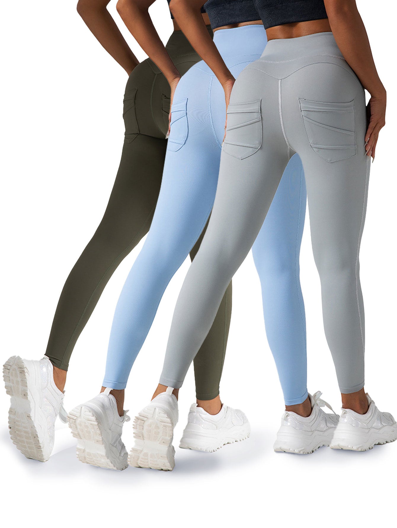 3-Pack Women’s High Waisted Yoga Leggings with Pockets – Tummy Control, 4-Way Stretch Workout Pants for Gym, Athletic & Casual Wear | Infinity Bazaar