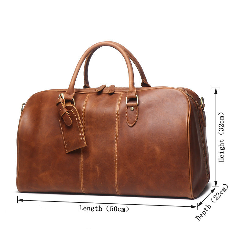 Mens Leather Hand Travel One Shoulder Crossbody Duffel Bag