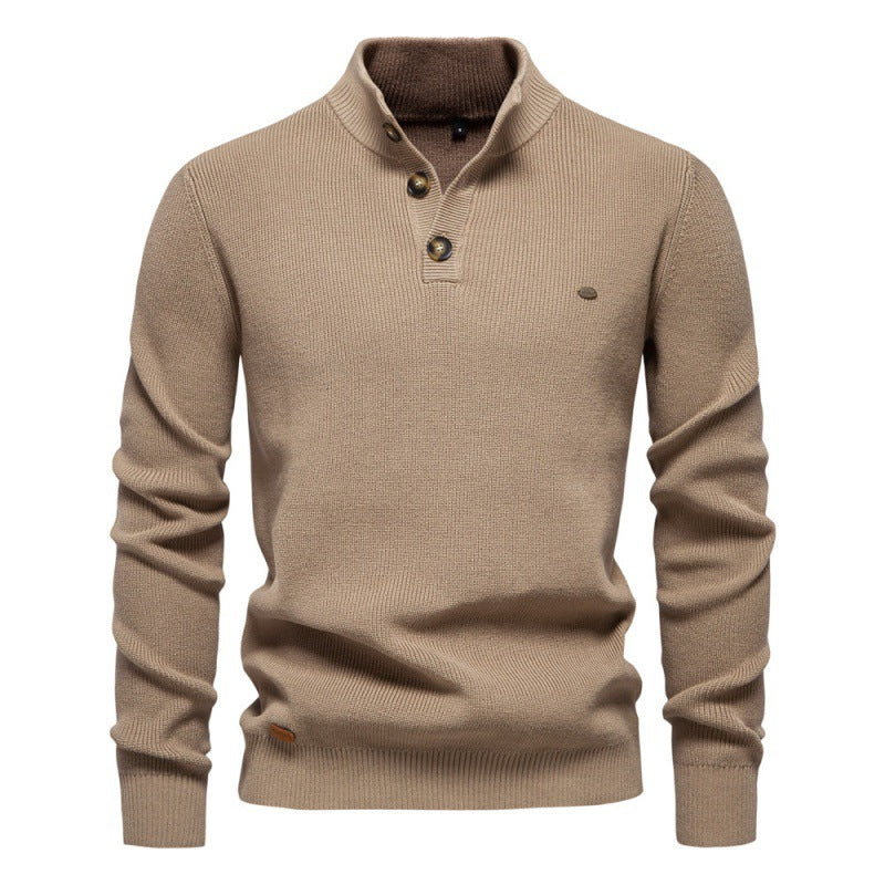 Stand Collar Men's High Quality Business Sweater Solid Color Casual Sweater