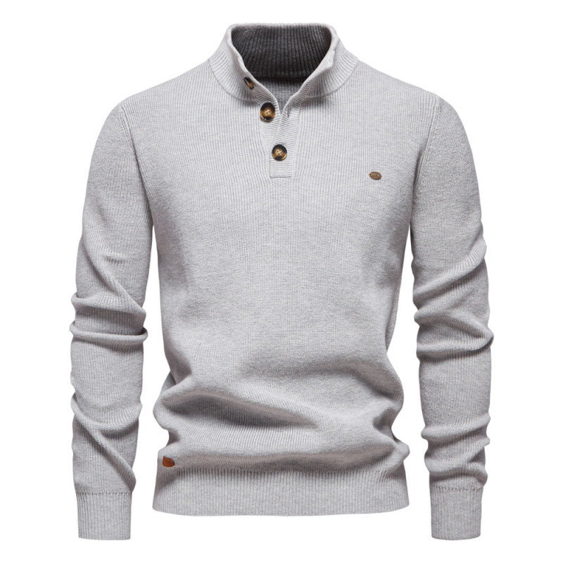 Stand Collar Men's High Quality Business Sweater Solid Color Casual Sweater