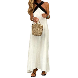 Women’s Halter Cotton Linen Dress – Sleeveless Spaghetti Strap Summer Dress | Infinity Bazaar