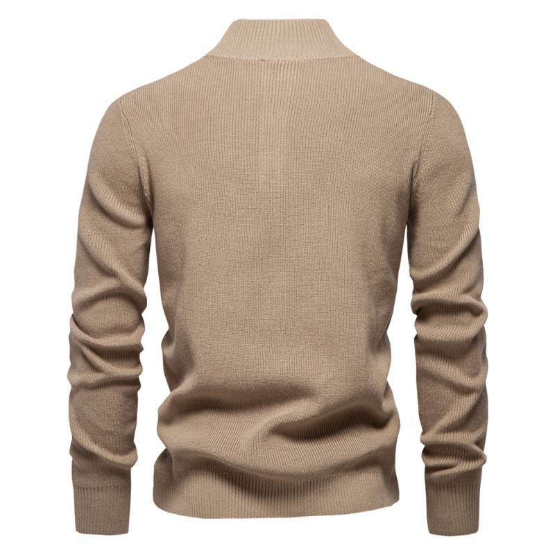 Stand Collar Men's High Quality Business Sweater Solid Color Casual Sweater