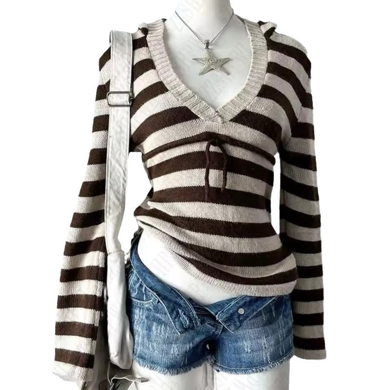 Women's V-neck Stripes Pullover Sweater