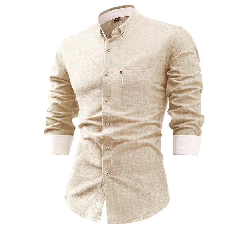 Cotton And Linen Men's Shirt Solid Color Buckle