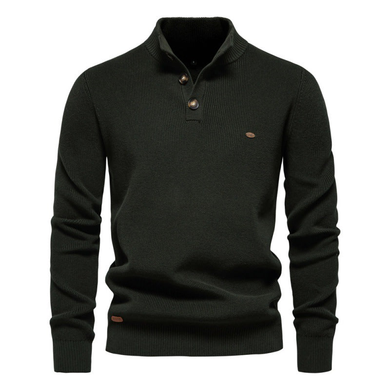 Stand Collar Men's High Quality Business Sweater Solid Color Casual Sweater