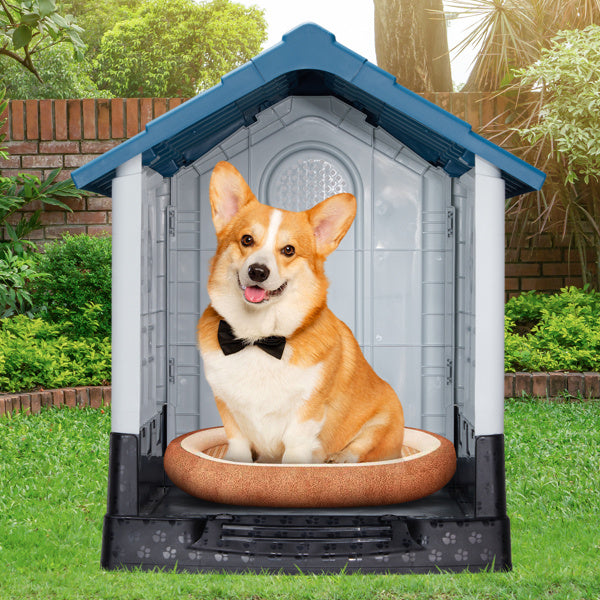 Weather-Resistant Plastic Dog House – Elevated Outdoor/Indoor Pet Shelter with Ventilation & Sloped Roof | Infinity Bazaar