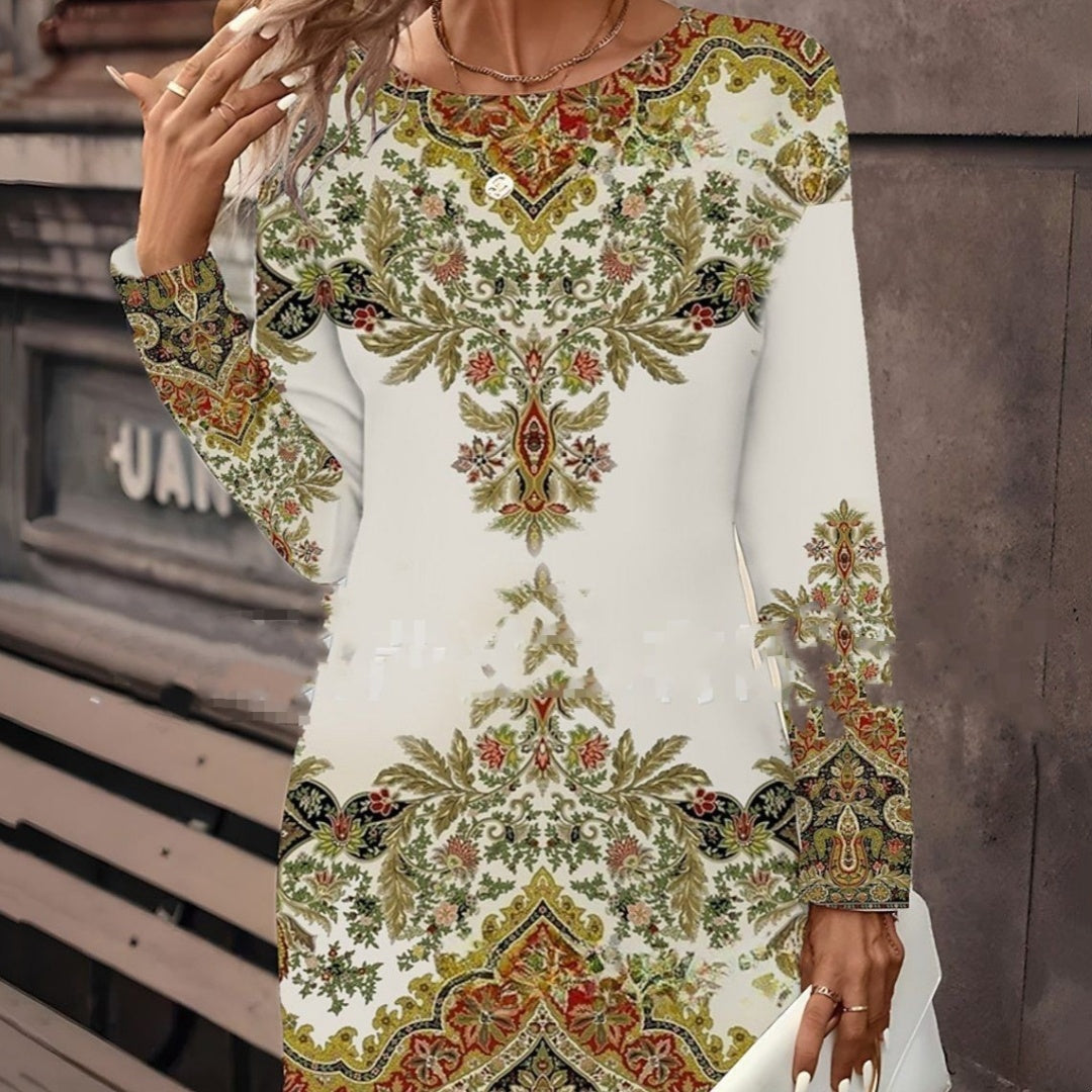 Women's Long Sleeve T-shirt Dress Digital Printing