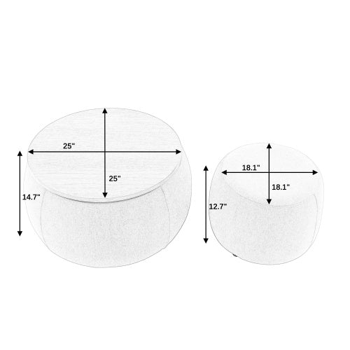 Circular Ottoman Storage Footstool 2-in-1 Function
