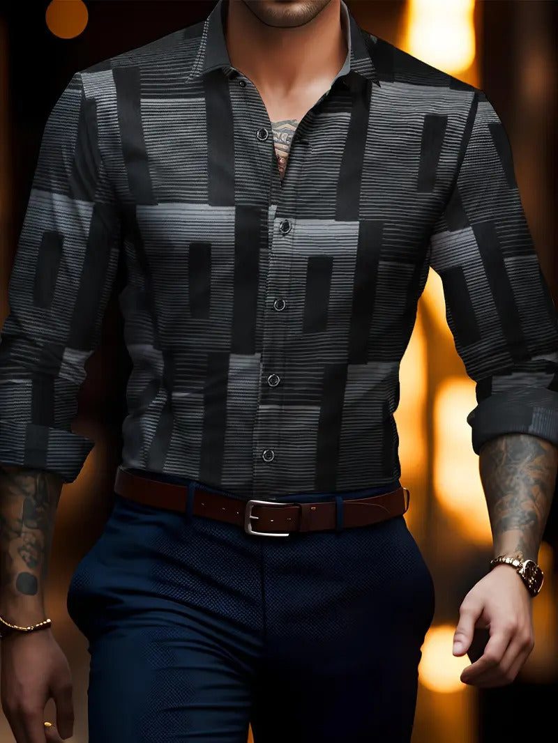Breathable Casual Versatile Lattice Men's Long Sleeve Shirt