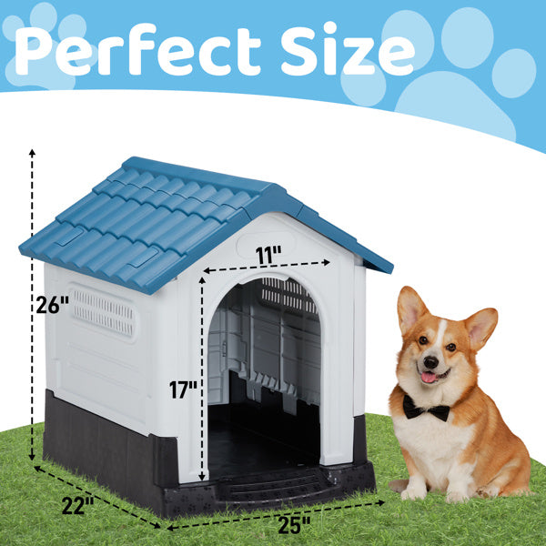 Weather-Resistant Plastic Dog House – Elevated Outdoor/Indoor Pet Shelter with Ventilation & Sloped Roof | Infinity Bazaar