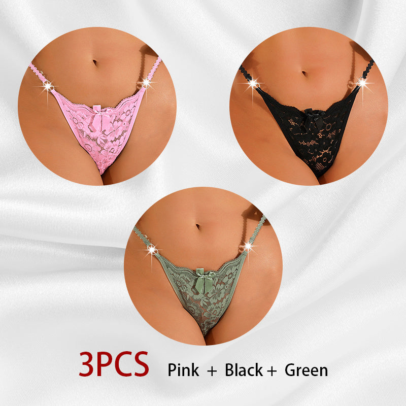 Women's Thong Lace Hollowed Out Mesh Gauze Panties Women's Traceless Pantie set