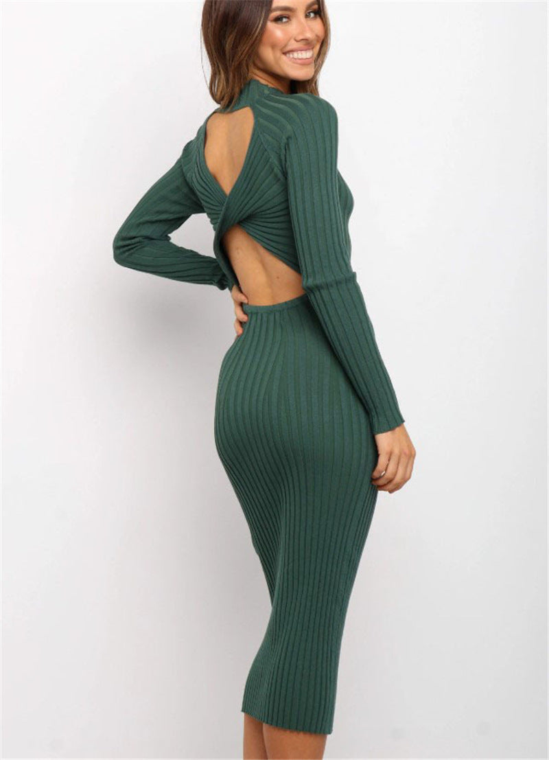 Women’s Backless Form-Fitting Sweater Dress – Long Sleeve One-Step Skirt | Infinity Bazaar