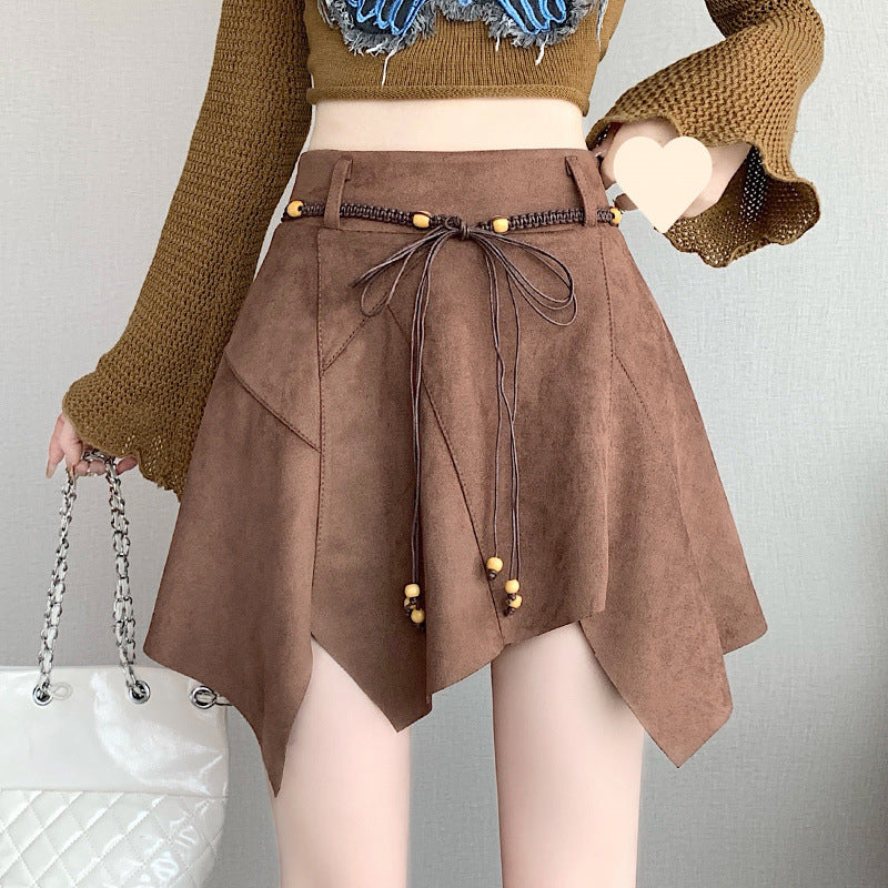 Irregular Suede Skirt Spring and Autumn Clothing