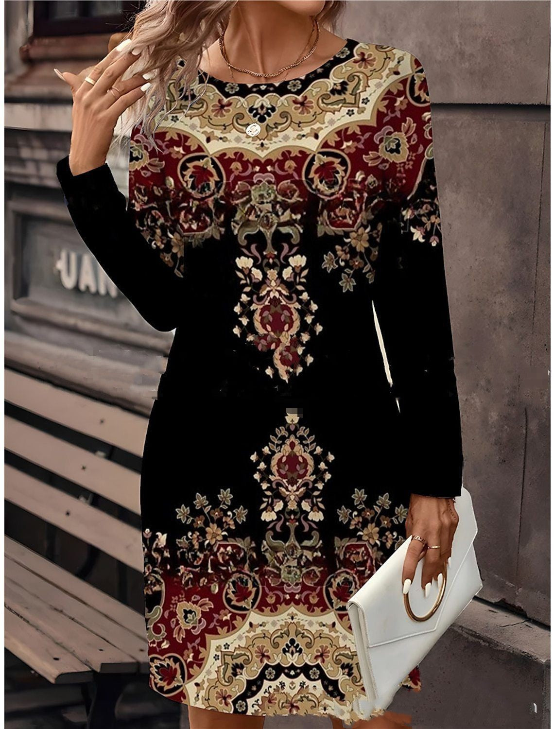 Women's Long Sleeve T-shirt Dress Digital Printing