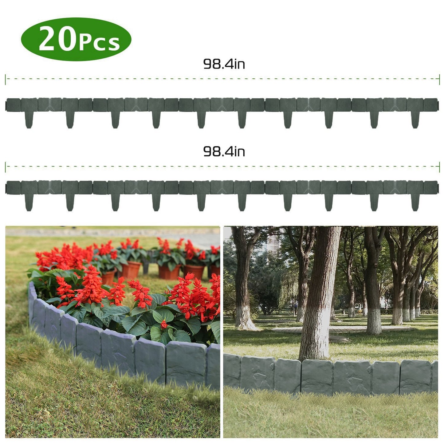 20-Piece Plastic Lawn Edging Kit – 16ft Weather-Resistant Garden Border with Cobbled Stone Look | Infinity Bazaar