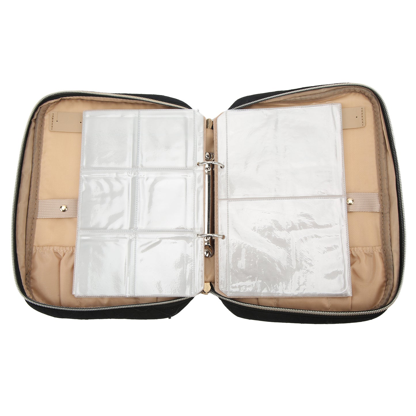 Travel Jewelry Organizer Case Portable Jewelry Storage Roll with Clear Binder Bags for Earrings Necklaces Black