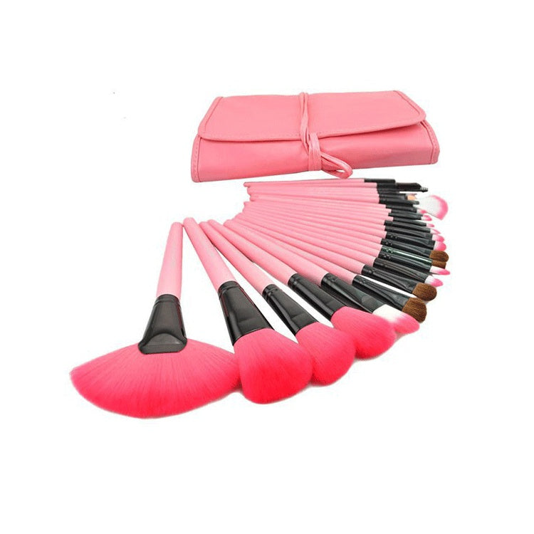 24-Piece Professional Makeup Brush Set – Long Wooden Handle with Soft Synthetic Bristles & PU Brush Roll | Infinity Bazaar