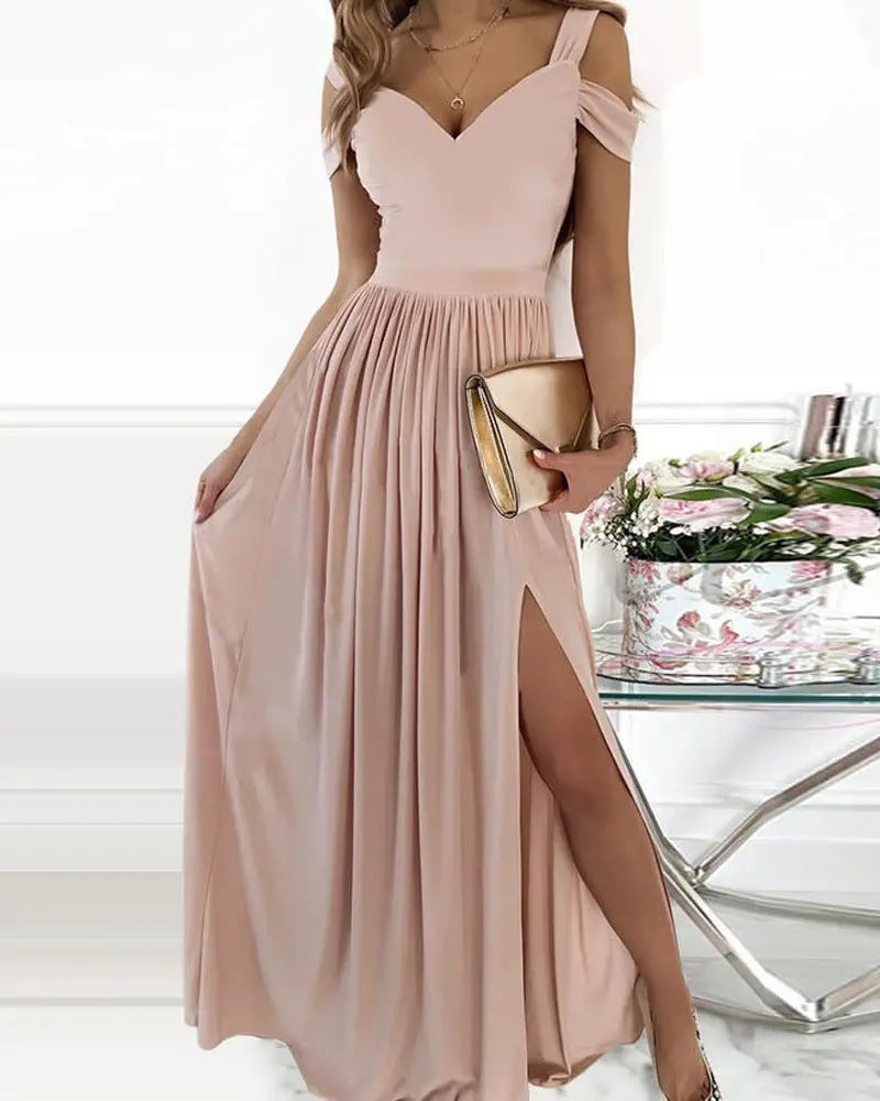 Women’s Boho V-Neck Spaghetti Strap Split Maxi Dress – Gradient Print | Infinity Bazaar