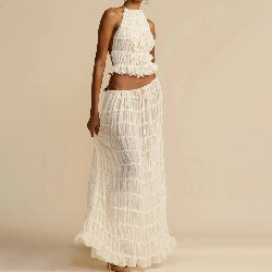 2-Piece Women’s Halter Top & Pleated Skirt Set – Backless Beach Dress Outfit | Infinity Bazaar