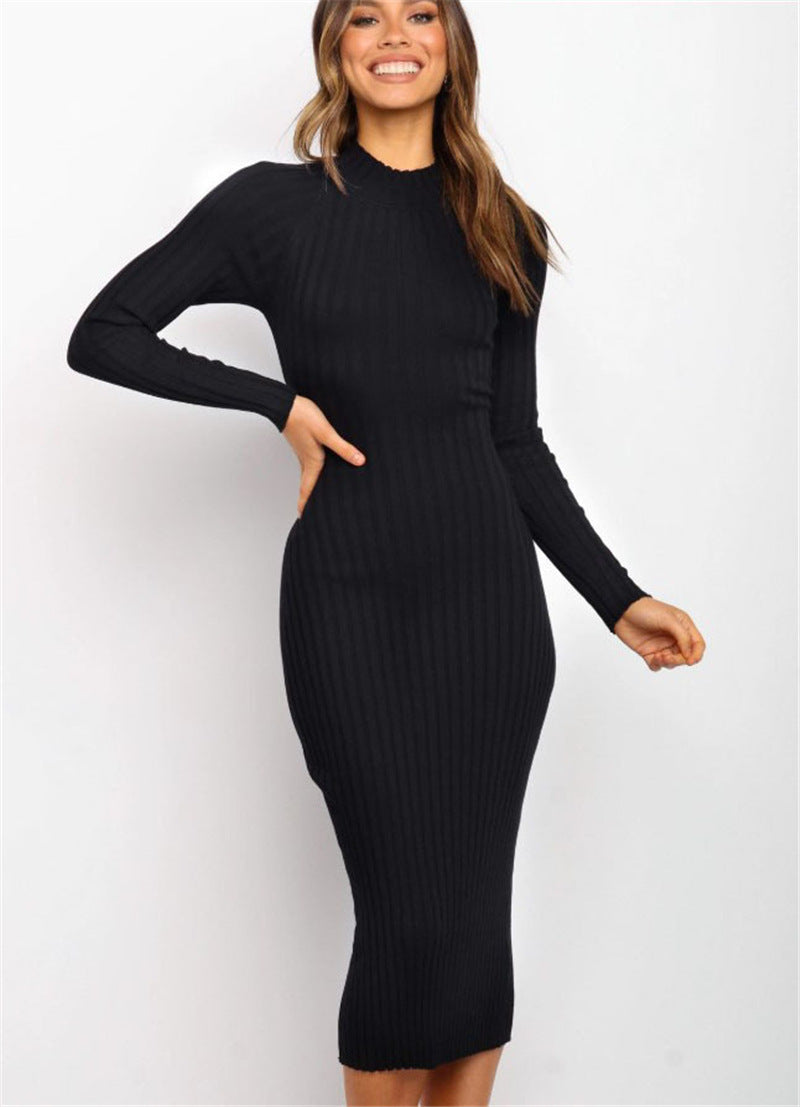 Women’s Backless Form-Fitting Sweater Dress – Long Sleeve One-Step Skirt | Infinity Bazaar
