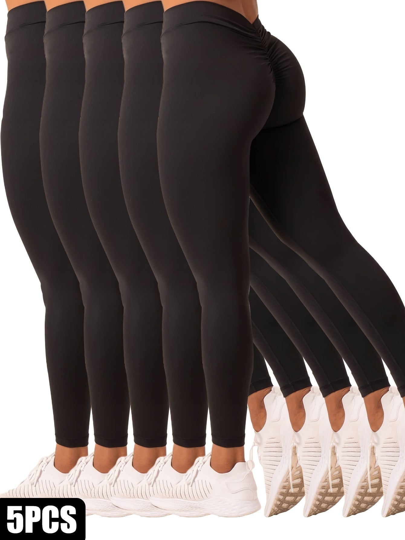 5-Pack Women’s Butt-Lift High-Waisted Yoga Leggings – Seamless V-Back Tummy Control Fitness Tights | Infinity Bazaar