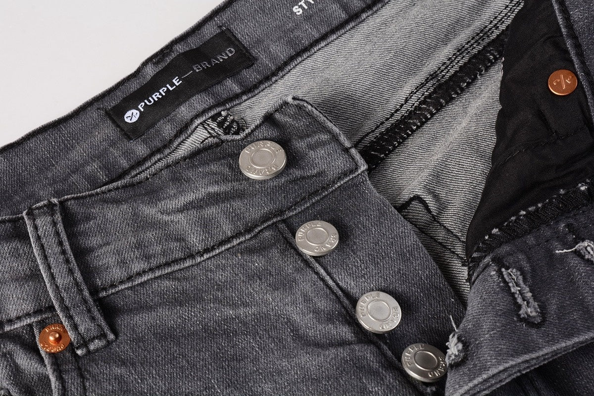 Purple Denim Jeans - Gray Knee Knife Ripped Splash Ink