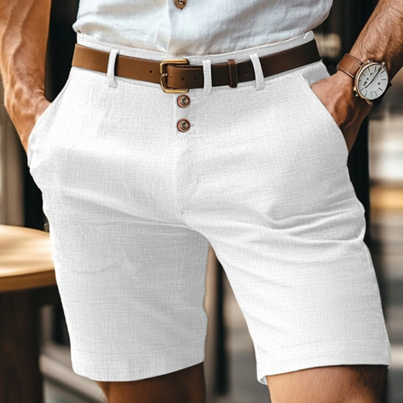 Men's Linen Spring & Summer Solid Color Buttons Casual Shorts