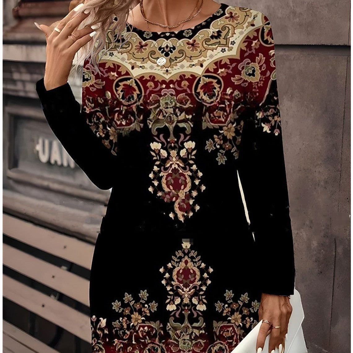 Women's Long Sleeve T-shirt Dress Digital Printing