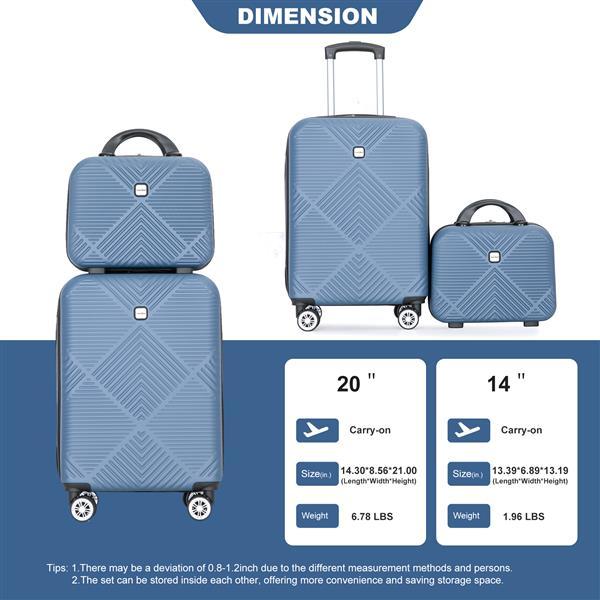 2-Piece Lightweight ABS Luggage Set – 20" Carry-On Suitcase & 14" Cosmetic Travel Case | Infinity Bazaar
