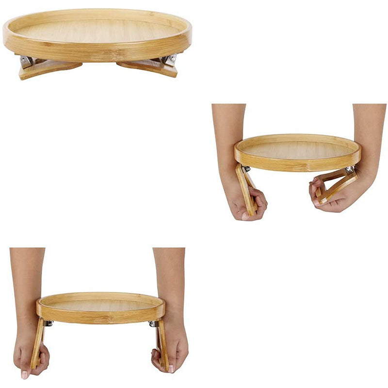 Round Storage Bamboo Tray with Legs – Foldable Sofa Tray for Convenient Storage