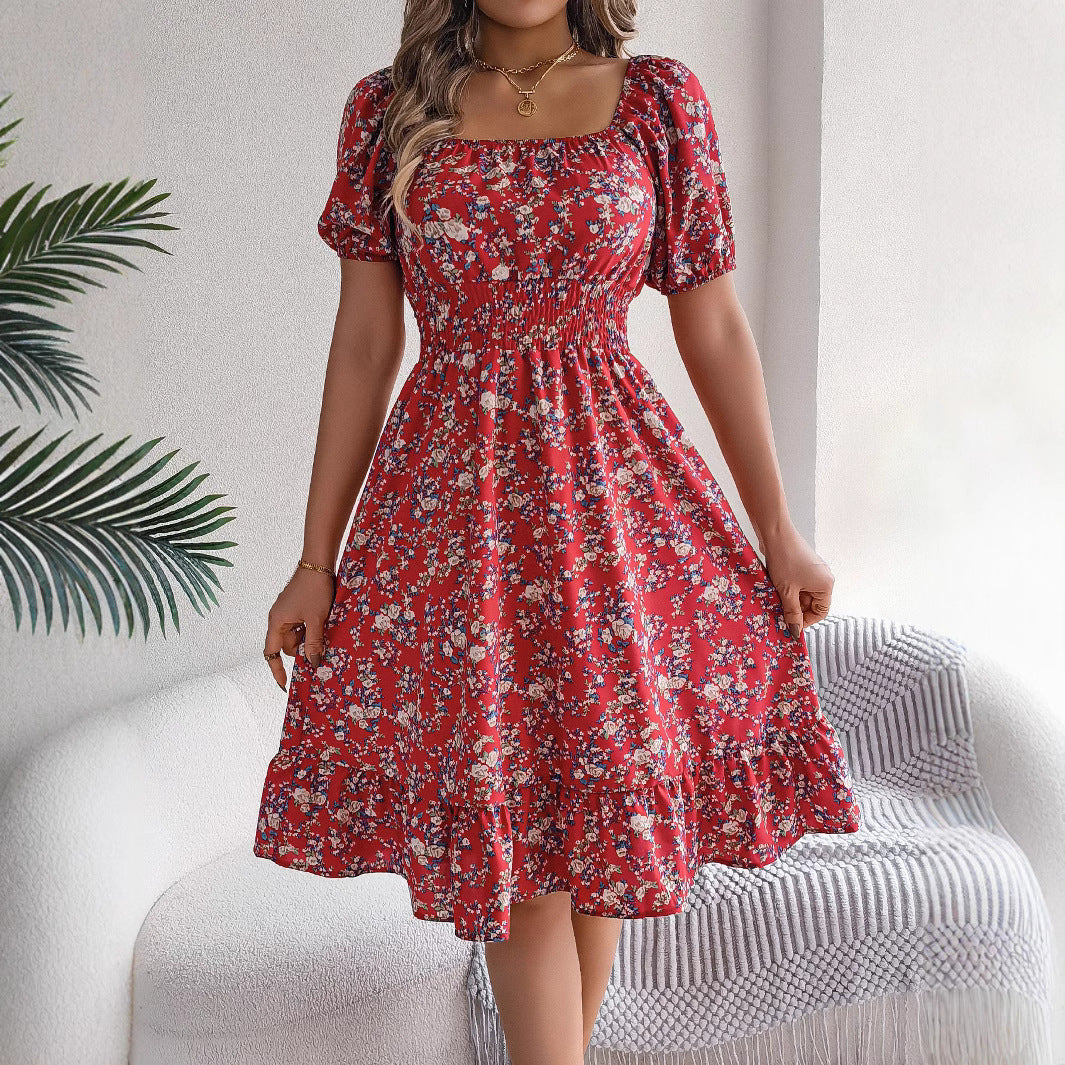 Women's Floral Print Square Collar Summer Dress with Ruffles | Infinity Bazaar
