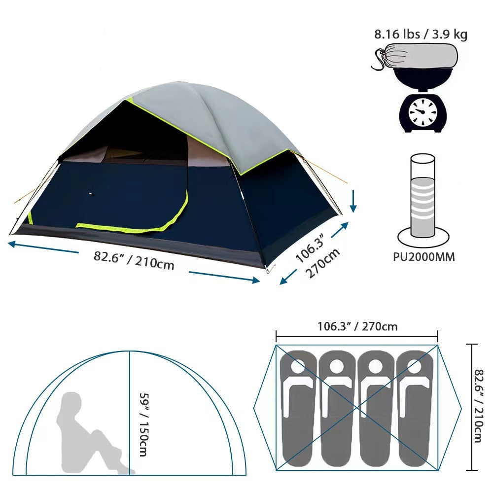 4-Person Darkroom Camping Tent – Black Coated Double-Layer Waterproof Family Backpacking Shelter | Infinity Bazaar