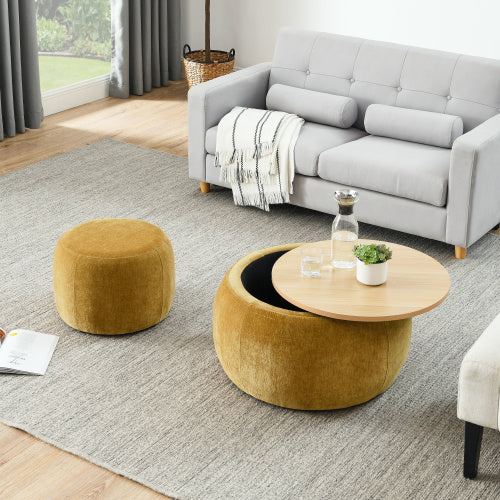 Circular Ottoman Storage Footstool 2-in-1 Function