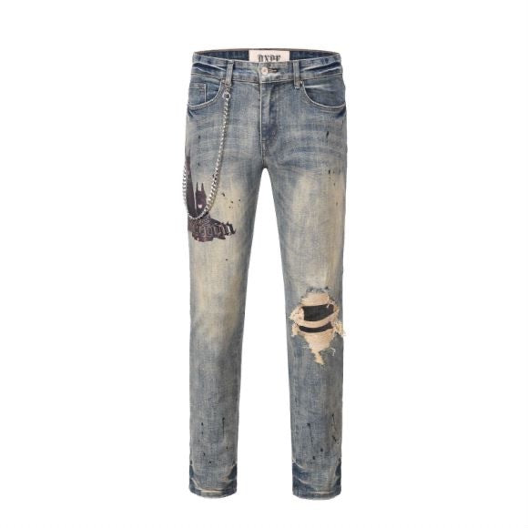 Loose Knife Cut Bad Cat Beard Printed Dubin Design Jeans