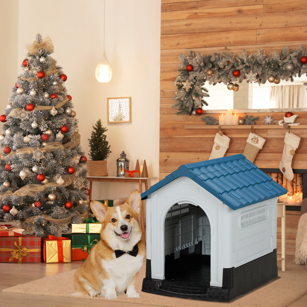 Weather-Resistant Plastic Dog House – Elevated Outdoor/Indoor Pet Shelter with Ventilation & Sloped Roof | Infinity Bazaar
