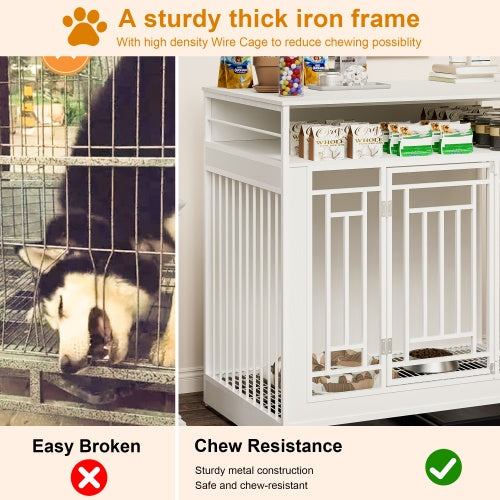 43.3" Wooden Dog Crate Furniture with Divider – Heavy-Duty Double Door Kennel with 3-Drawer Storage, Side Table Style| Infinity Bazaar