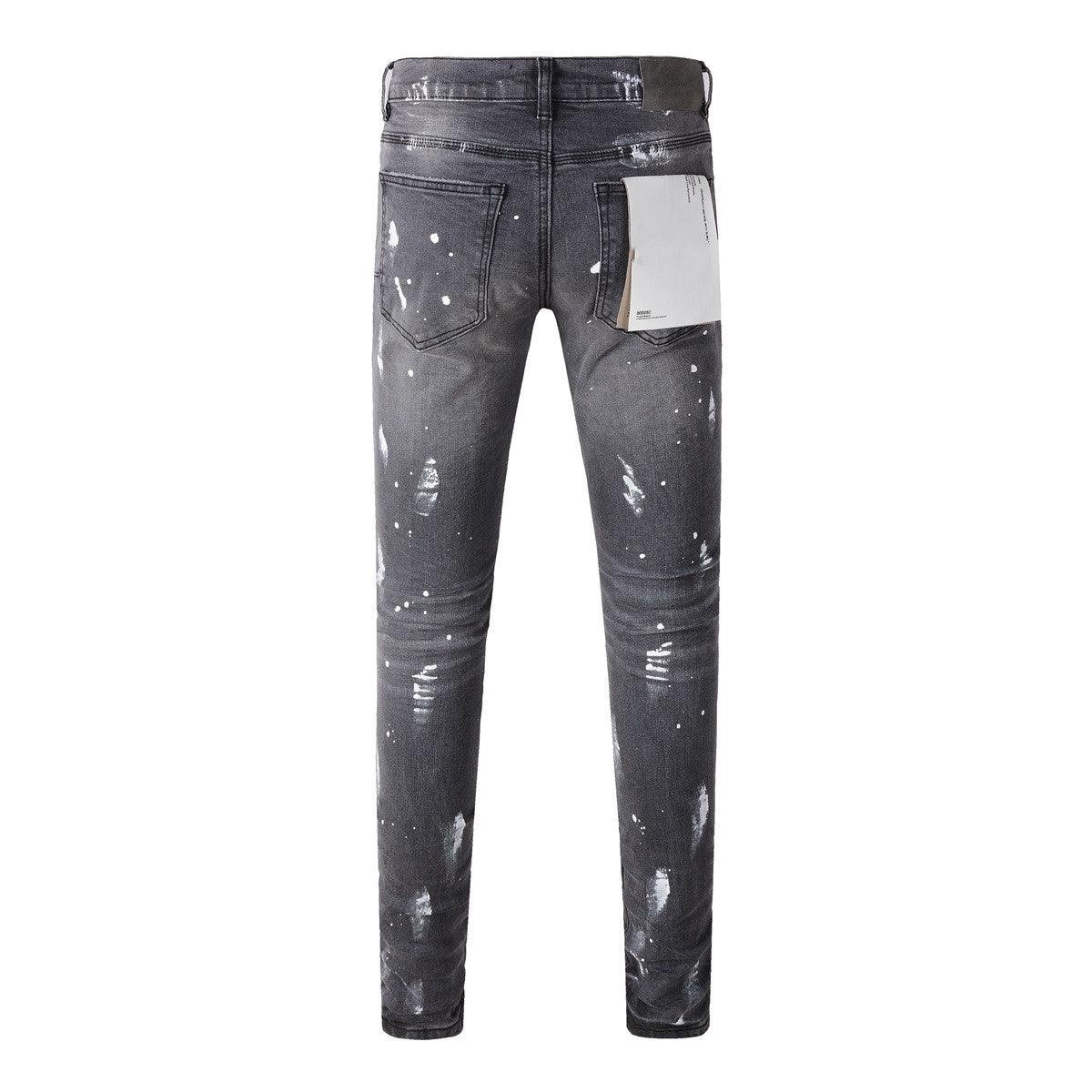 Purple Denim Jeans - Gray Knee Knife Ripped Splash Ink