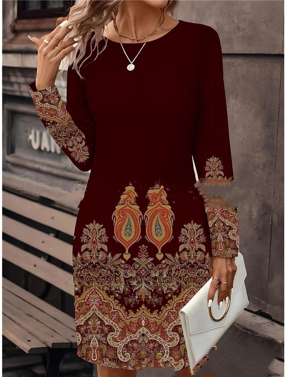 Women's Long Sleeve T-shirt Dress Digital Printing