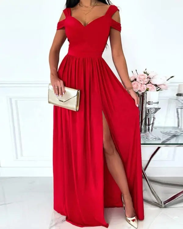Women’s Boho V-Neck Spaghetti Strap Split Maxi Dress – Gradient Print | Infinity Bazaar