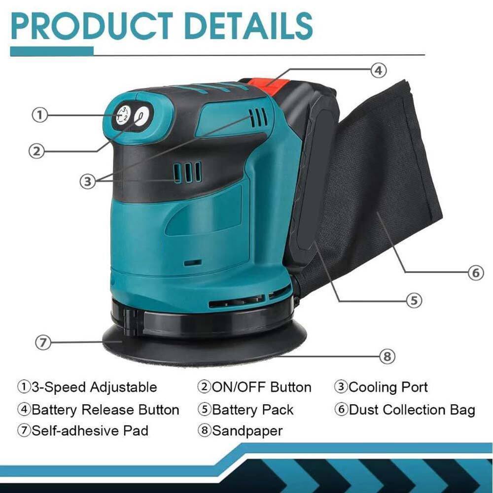 Electric Sander Wood Grinder Handheld Polishing Grinding – 3-Speed Adjustable for Versatile Use