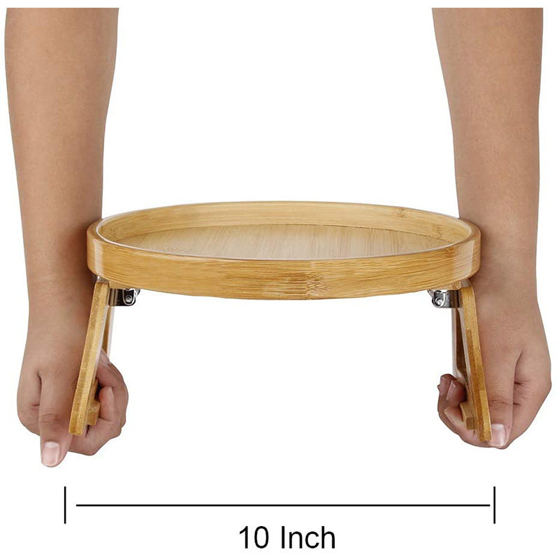 Round Storage Bamboo Tray with Legs – Foldable Sofa Tray for Convenient Storage
