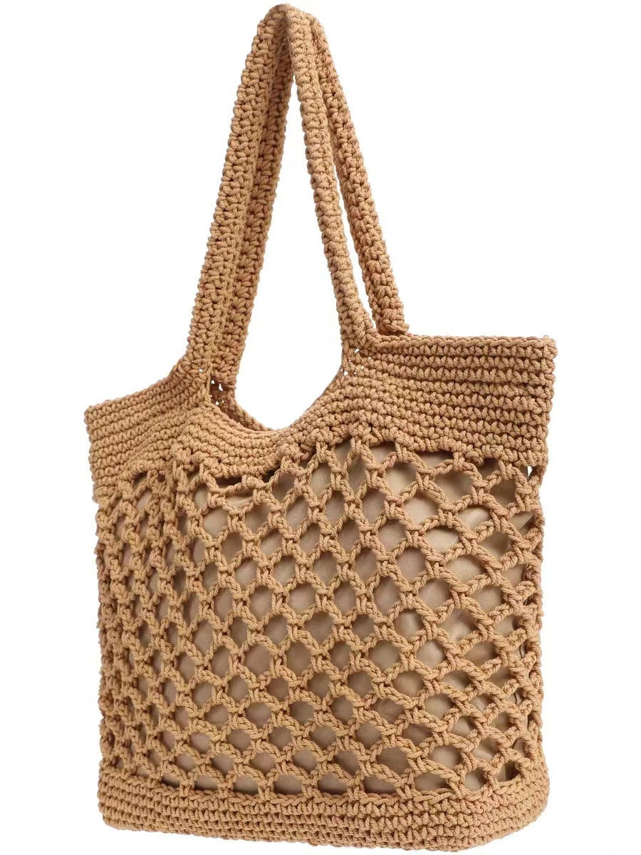 Woven Fishnet Straw Tote Bag