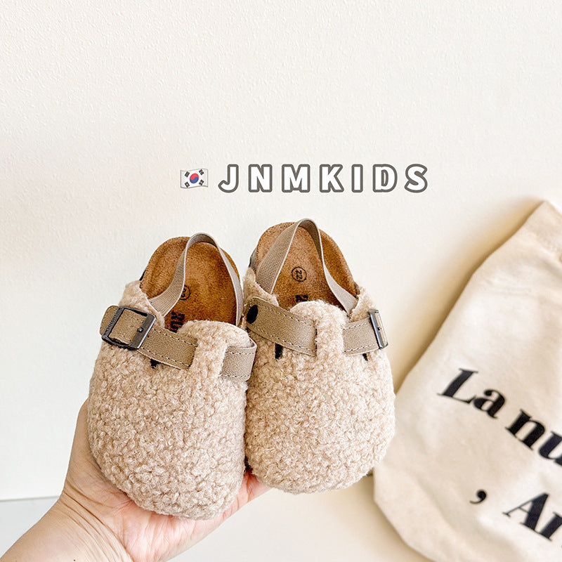 Autumn And Spring Boys And Girls Lamb Wool Half Slippers Outer Wear