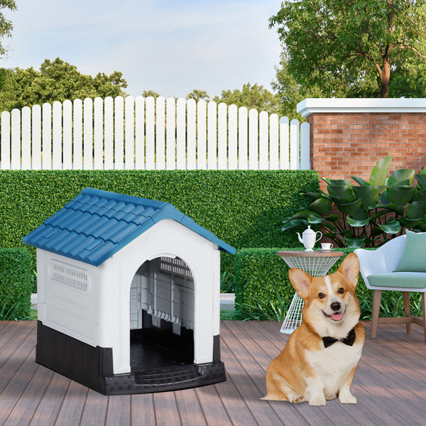 Weather-Resistant Plastic Dog House – Elevated Outdoor/Indoor Pet Shelter with Ventilation & Sloped Roof | Infinity Bazaar
