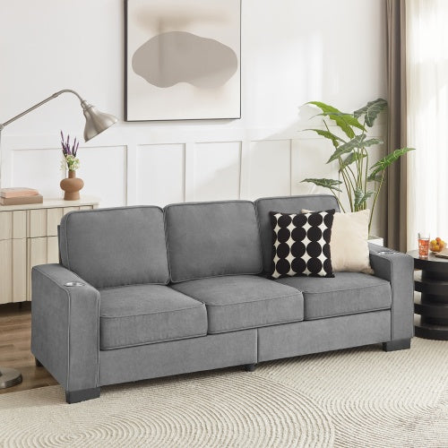 83.86" Modern 3-Seater Corduroy Fabric Sofa with Cup Holders – Compressed Living Room Couch for Home, Office, or Bedroom | Infinity Bazaar