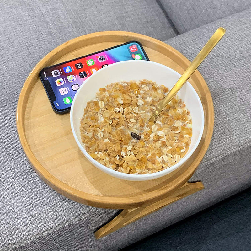 Round Storage Bamboo Tray with Legs – Foldable Sofa Tray for Convenient Storage