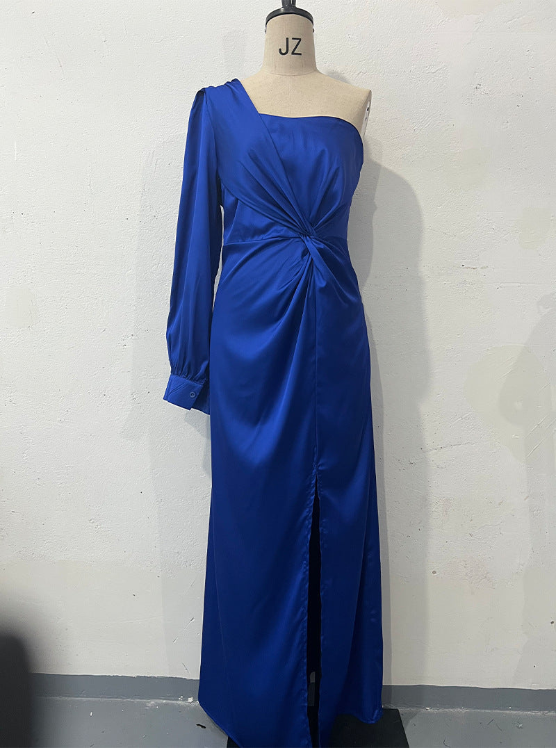 One-Shoulder Split Party Dress – Long-Sleeved Slim Fit | Infinity Bazaar