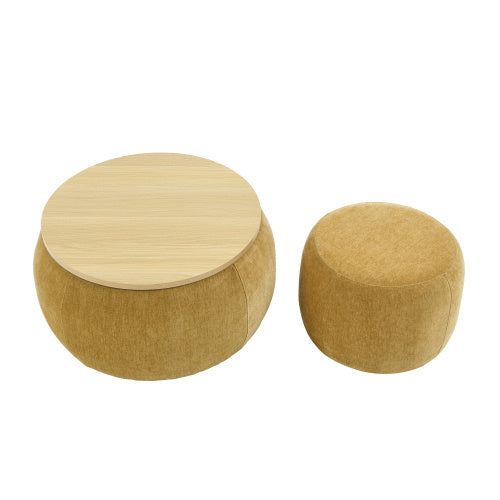 Circular Ottoman Storage Footstool 2-in-1 Function